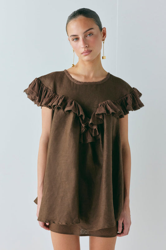 Viola Linen Tunic Chocolate