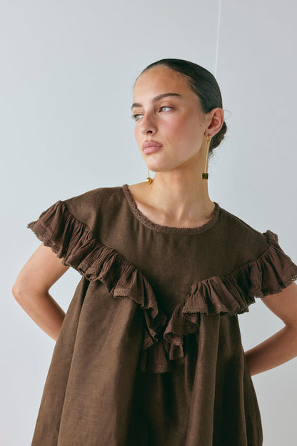 Viola Linen Tunic Chocolate