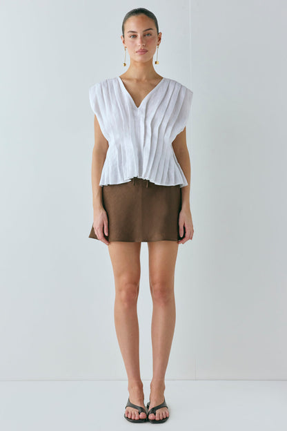 Summer Linen Mini Skirt Chocolate