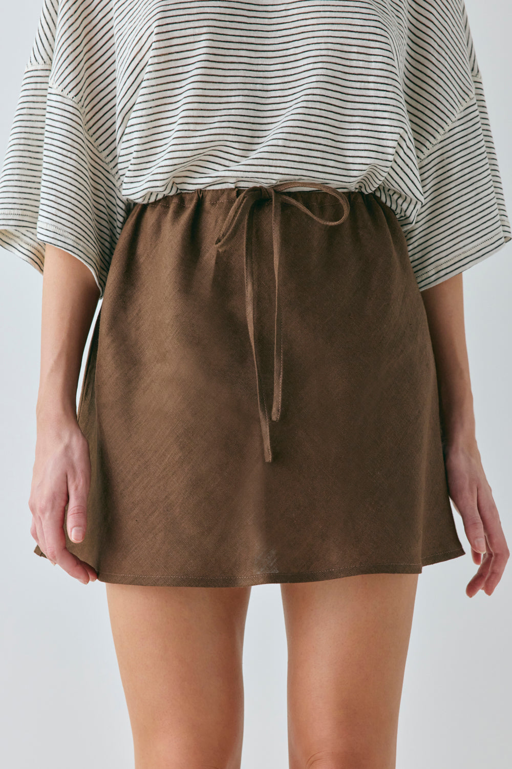 Summer Linen Mini Skirt Chocolate