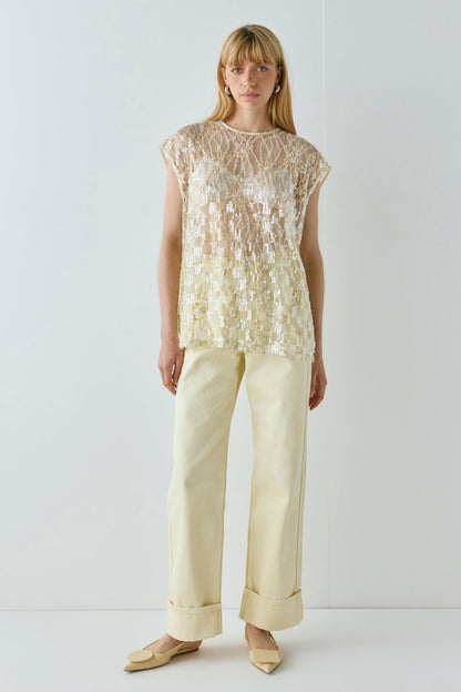 Devyn Sequin Top Apricot