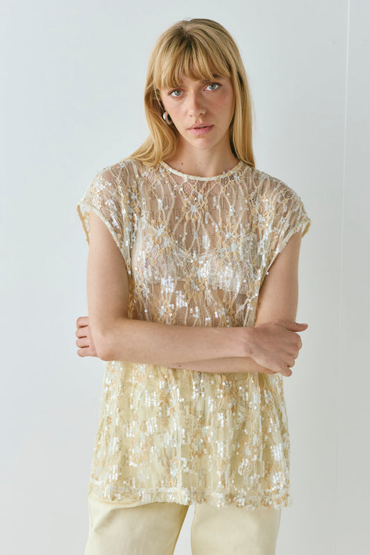 Devyn Sequin Top Apricot