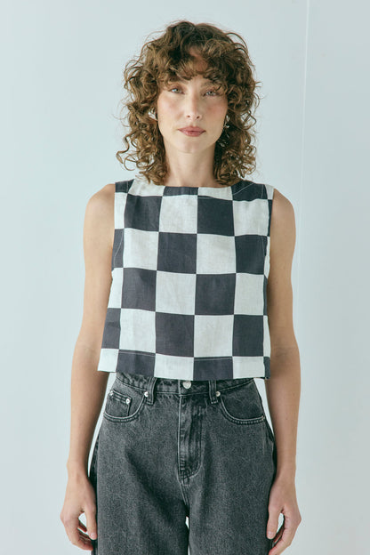 Naya Linen Top Check