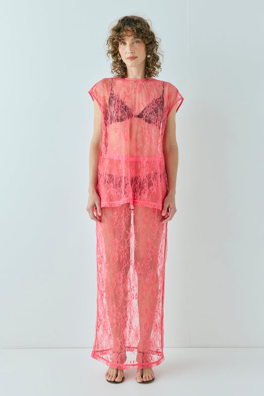 Devyn Lace Midi Skirt Pink