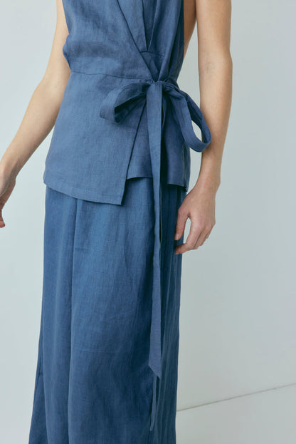 Prue Linen Top Navy