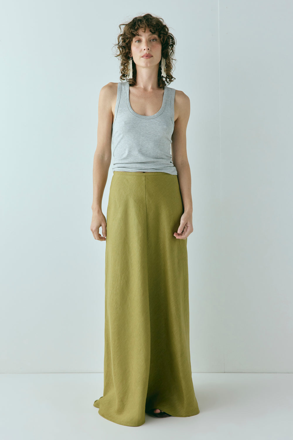 Solene Linen Maxi Skirt Olive