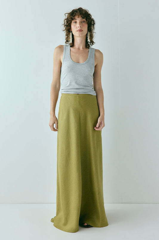 Solene Linen Maxi Skirt Olive