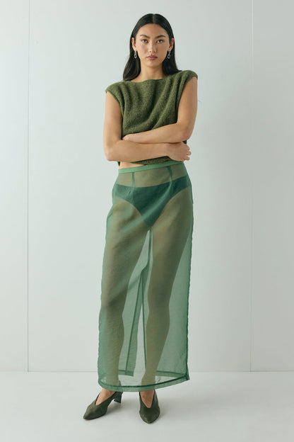 Devyn Sheer Midi Skirt Olive