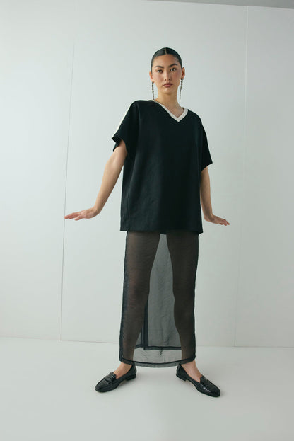 Devyn Sheer Midi Skirt Black