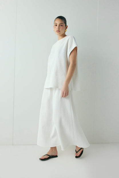 Solara Waffle Midi Skirt White