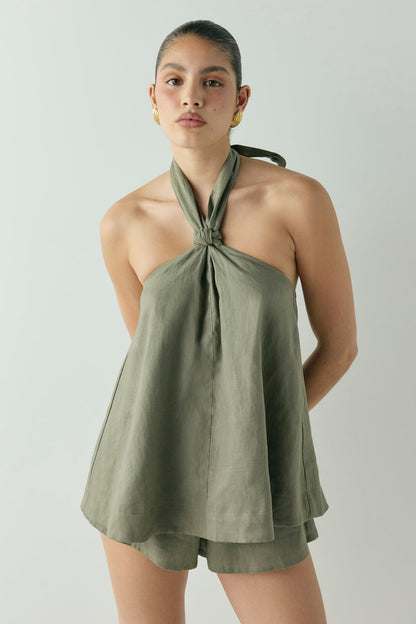 Taliah Linen Top Khaki
