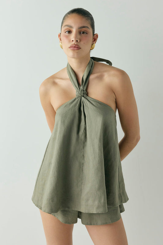 Taliah Linen Top Khaki