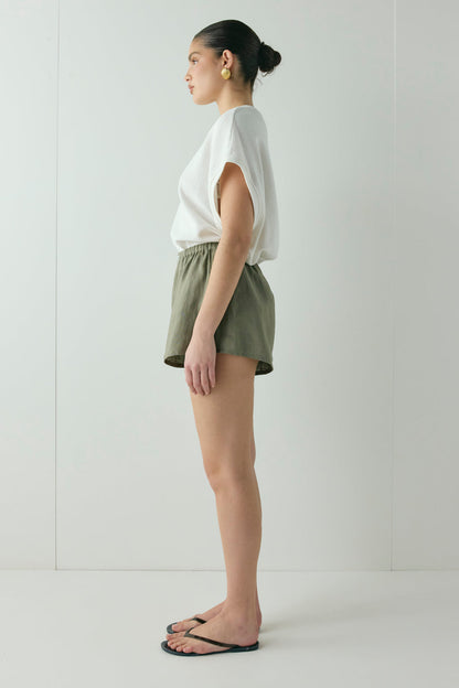 Eira Linen Shorts Khaki