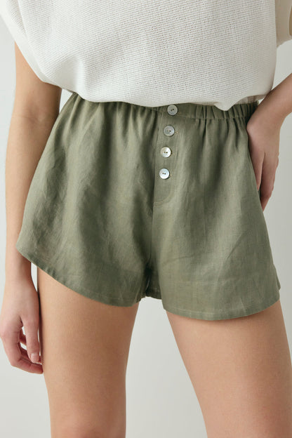 Eira Linen Shorts Khaki